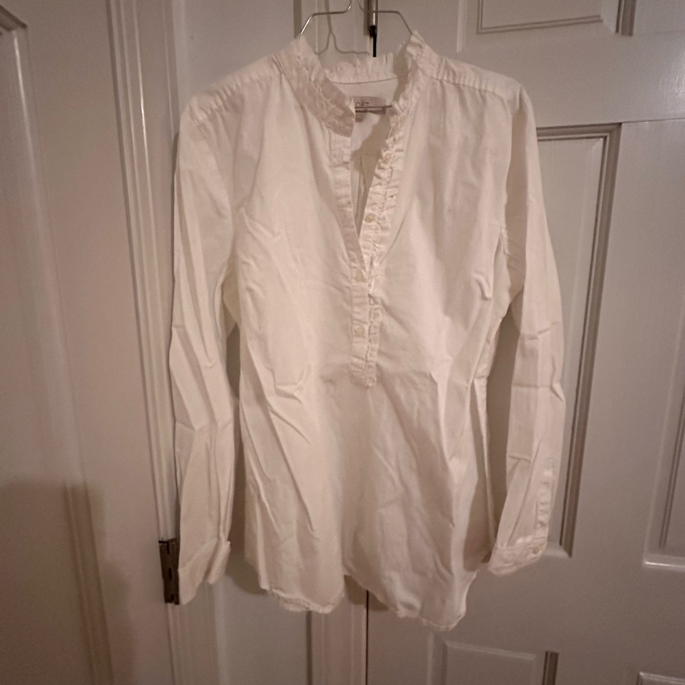 LOFT Ivory Ruffled Blouse